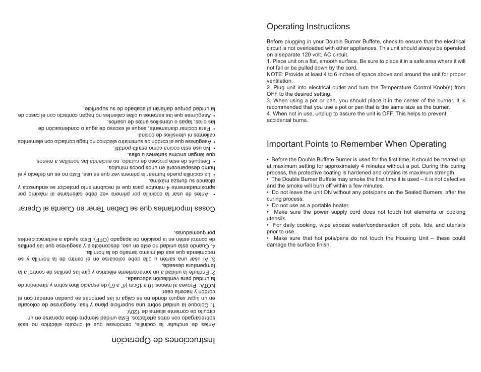 Operating instructions, Important points to remember when operating, Instrucciones de operación | Professional Series PS77311 User Manual | Page 3 / 4