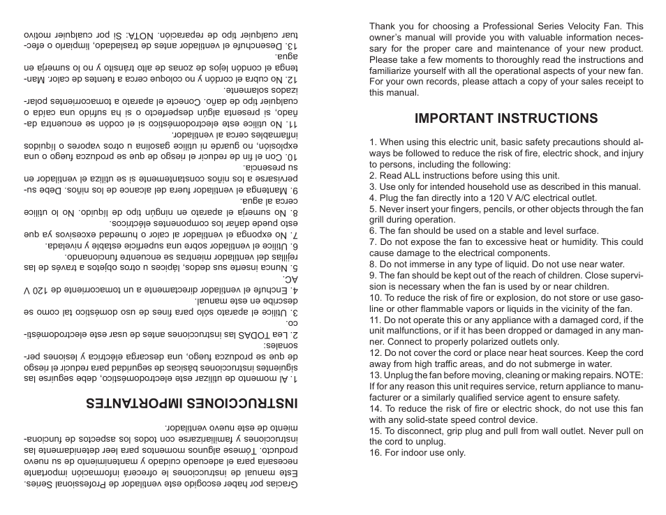 Important instructions, Instrucciones importantes | Professional Series PS77611 User Manual | Page 3 / 6