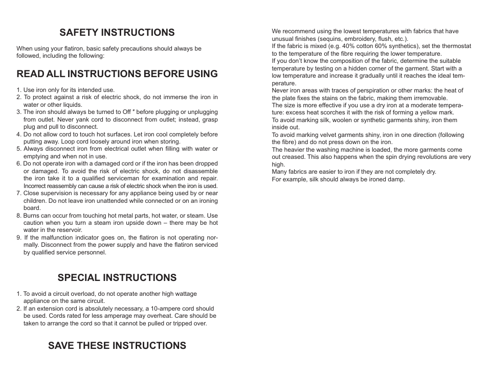 Safety instructions, Read all instructions before using, Special instructions | Save these instructions | Professional Series PS74181 User Manual | Page 6 / 8
