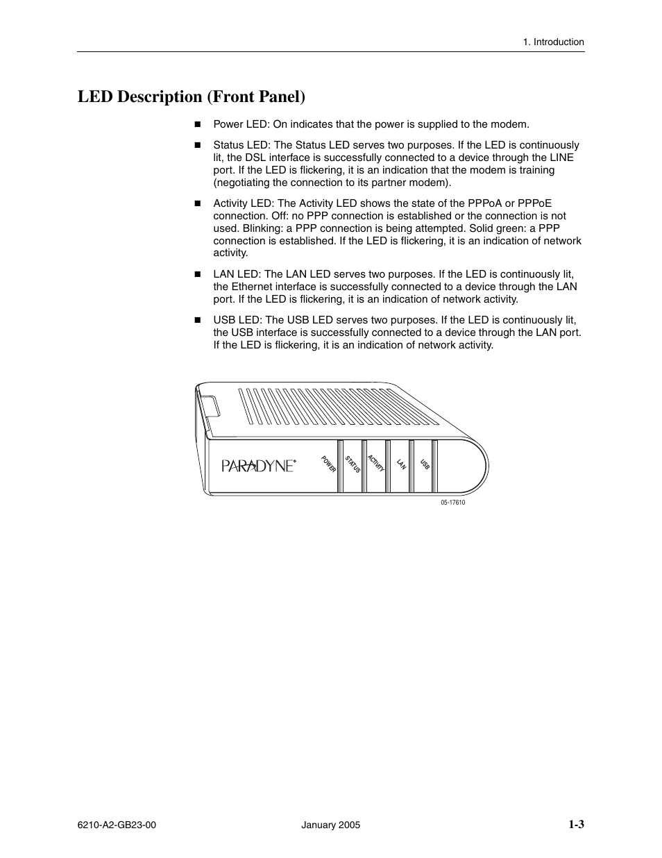 Led description (front panel) | Paradyne 6211 User Manual | Page 15 / 72