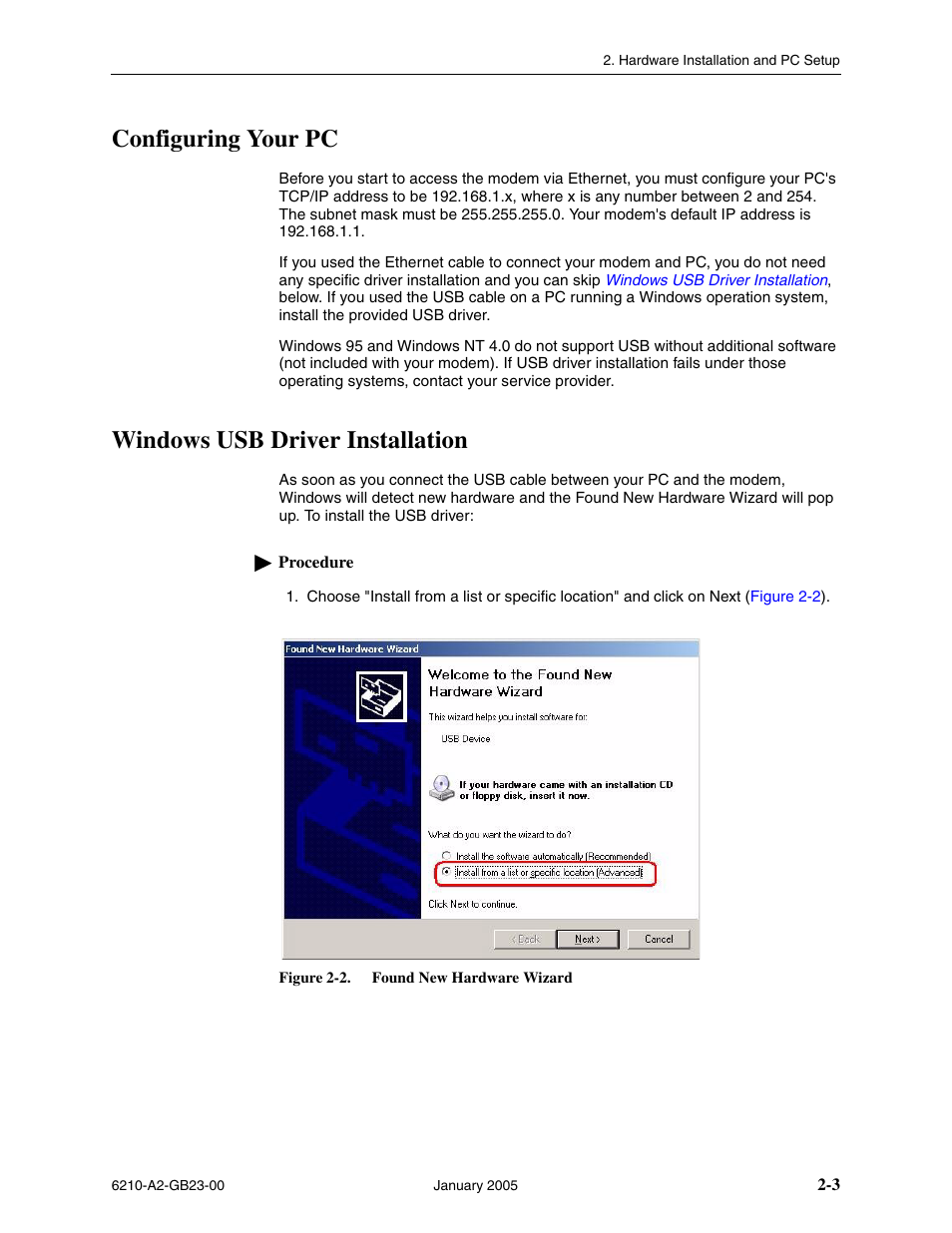 Configuring your pc, Windows usb driver installation | Paradyne 6211 User Manual | Page 19 / 72