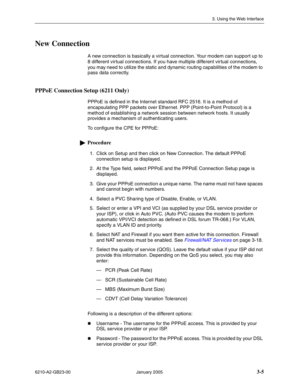 New connection, Pppoe connection setup (6211 only) | Paradyne 6211 User Manual | Page 33 / 72
