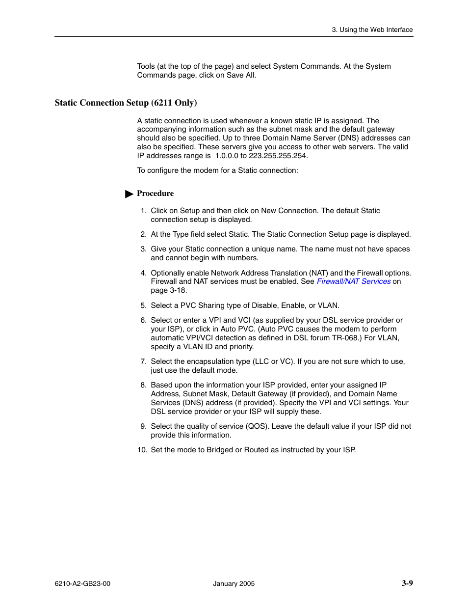 Static connection setup (6211 only) | Paradyne 6211 User Manual | Page 37 / 72