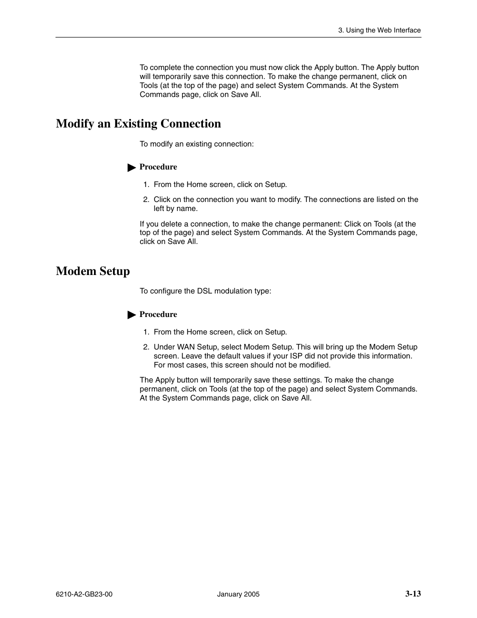 Modify an existing connection, Modem setup | Paradyne 6211 User Manual | Page 41 / 72