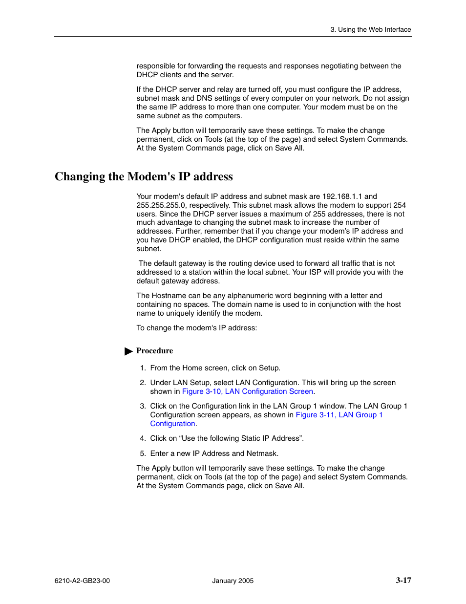 Changing the modem's ip address | Paradyne 6211 User Manual | Page 45 / 72