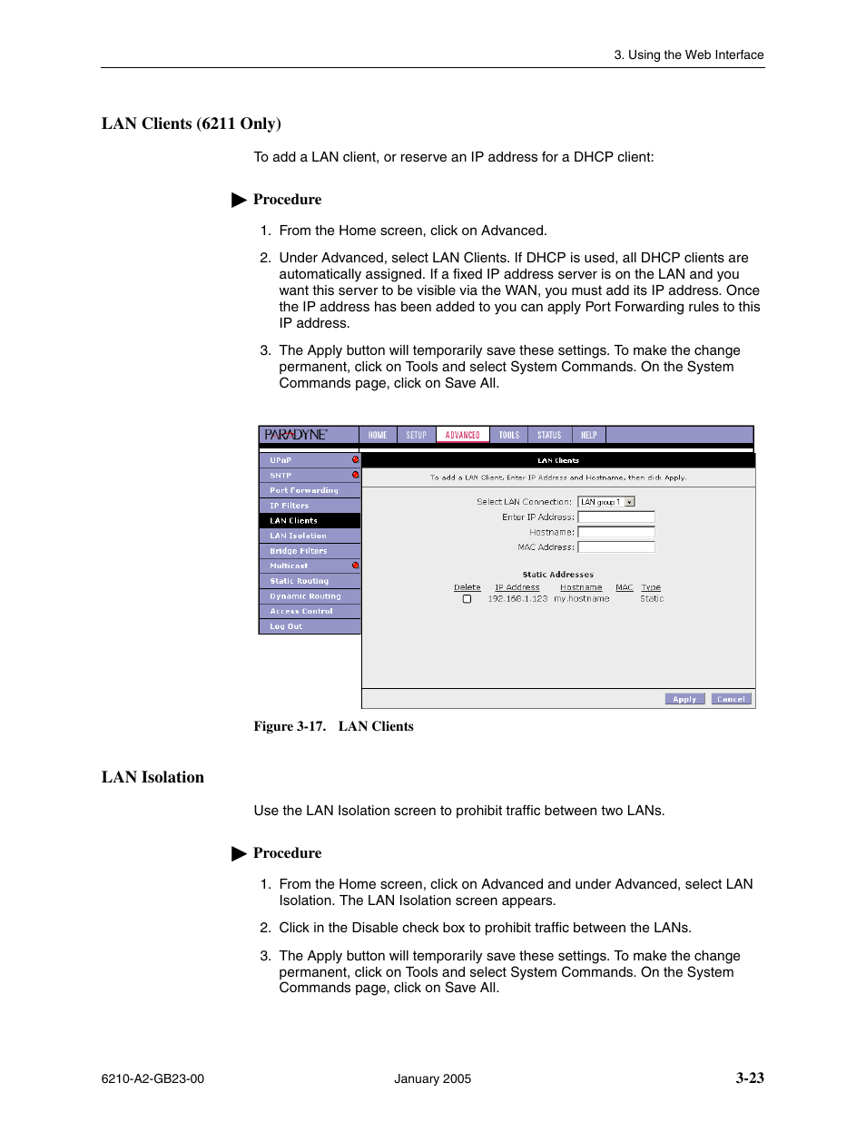 Lan clients (6211 only), Lan isolation | Paradyne 6211 User Manual | Page 51 / 72