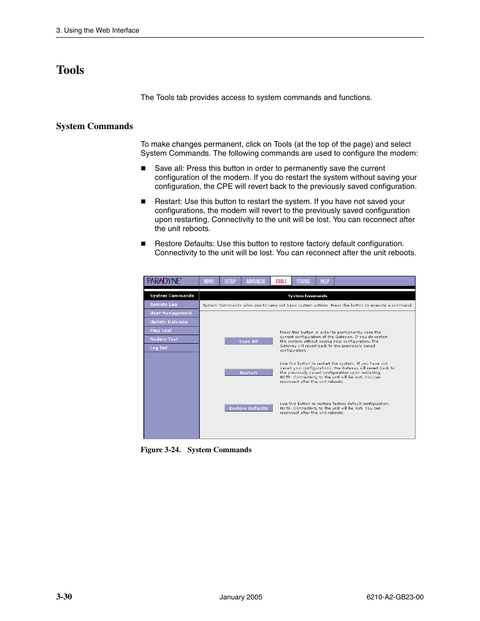 Tools, System commands | Paradyne 6211 User Manual | Page 58 / 72