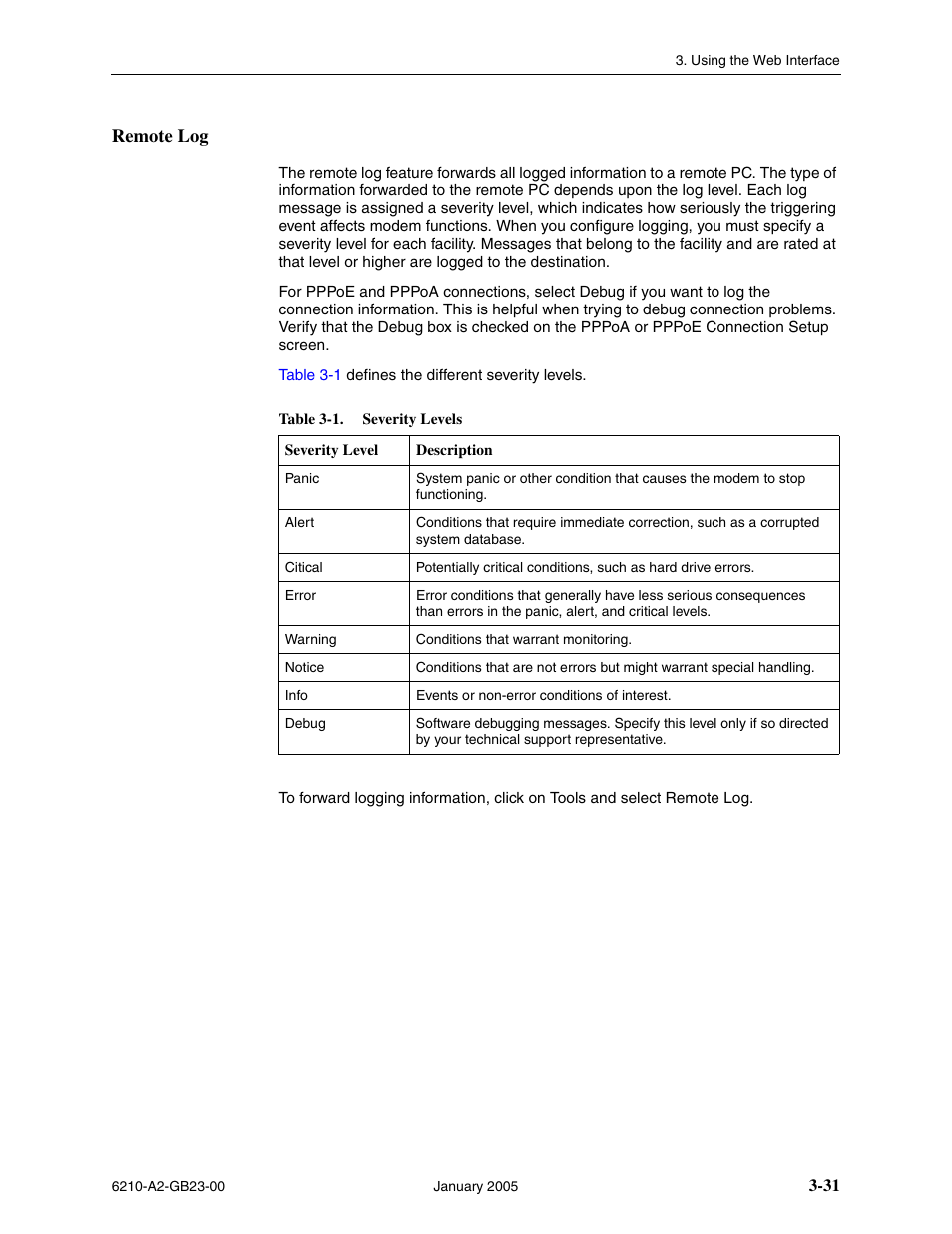 Remote log | Paradyne 6211 User Manual | Page 59 / 72