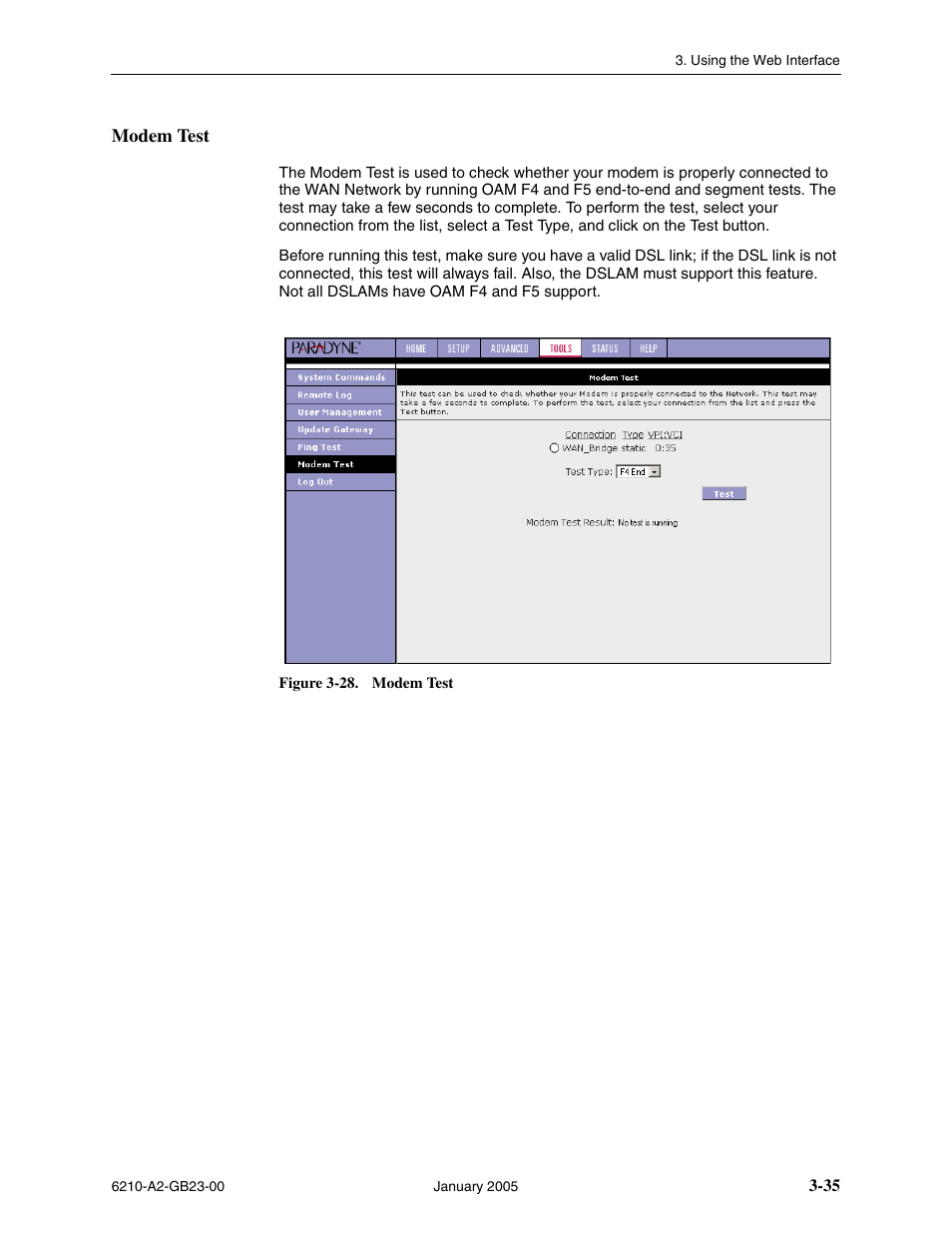 Modem test | Paradyne 6211 User Manual | Page 63 / 72