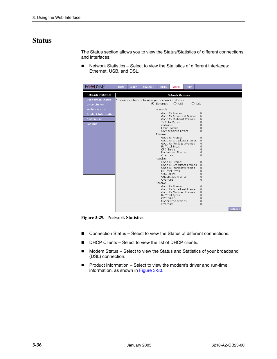 Status | Paradyne 6211 User Manual | Page 64 / 72