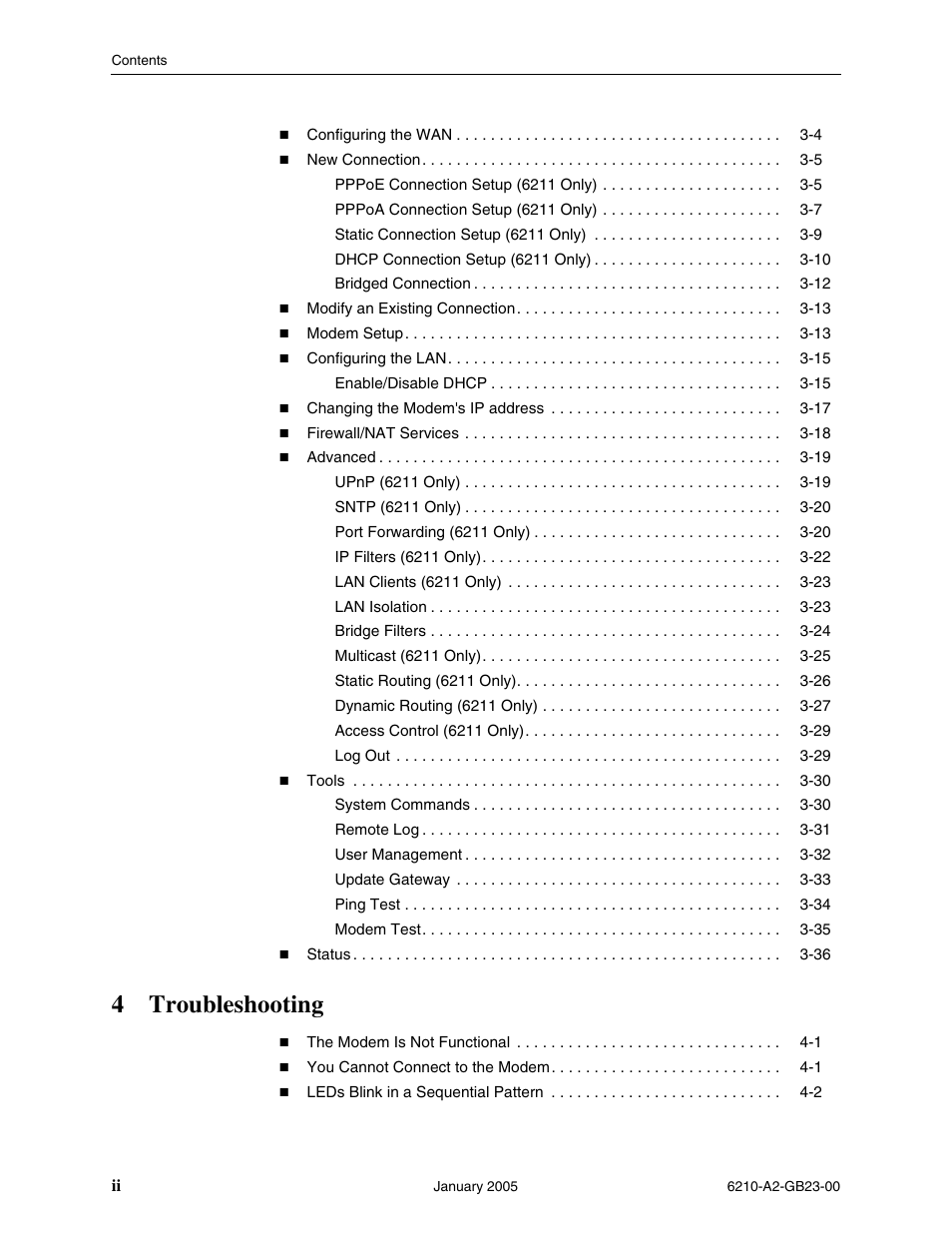 4troubleshooting | Paradyne 6211 User Manual | Page 8 / 72