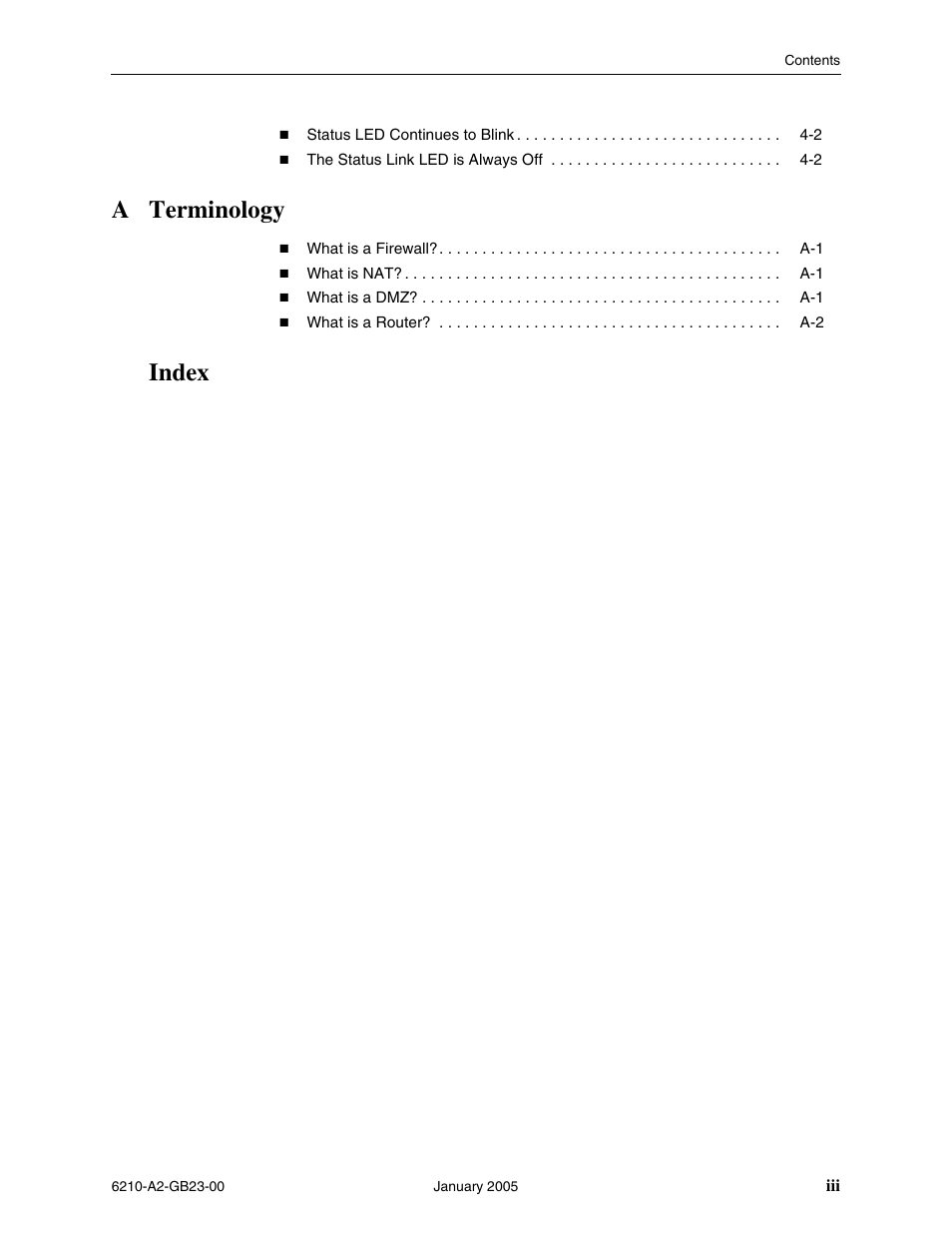 A terminology, Index | Paradyne 6211 User Manual | Page 9 / 72