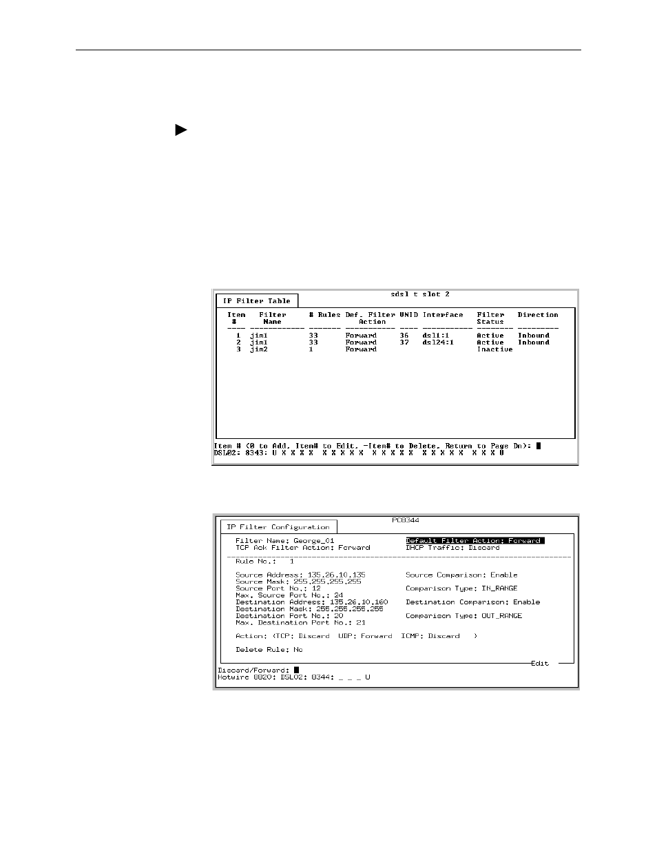 Configuring ip filter rules | Paradyne 8510 User Manual | Page 68 / 136