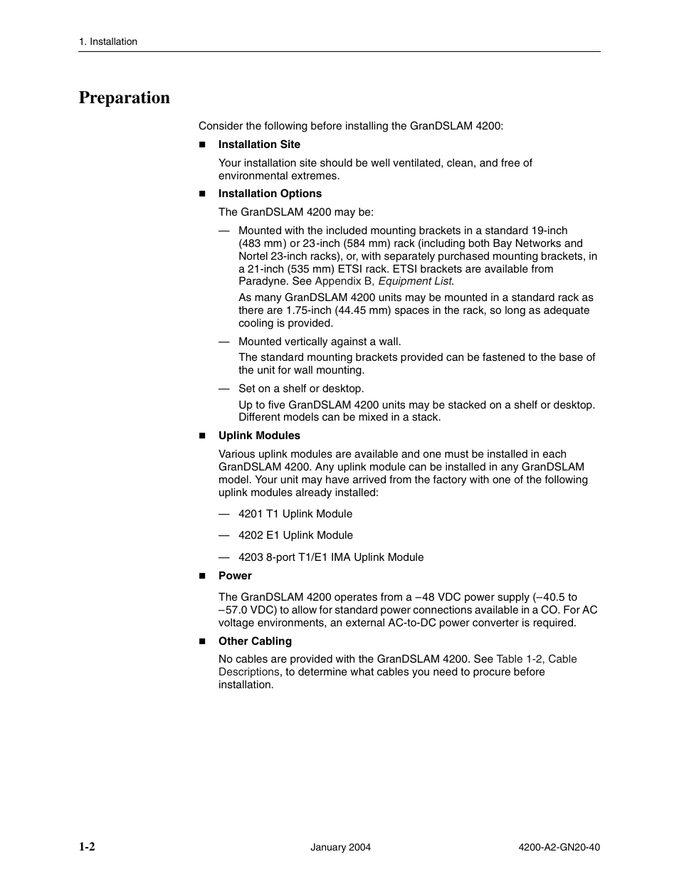 Preparation | Paradyne IP DSLAM GranDSLAM 4200 User Manual | Page 12 / 72