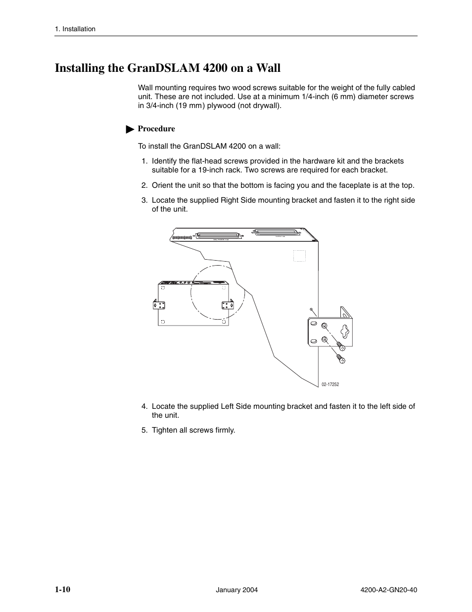 Installing the grandslam 4200 on a wall | Paradyne IP DSLAM GranDSLAM 4200 User Manual | Page 20 / 72