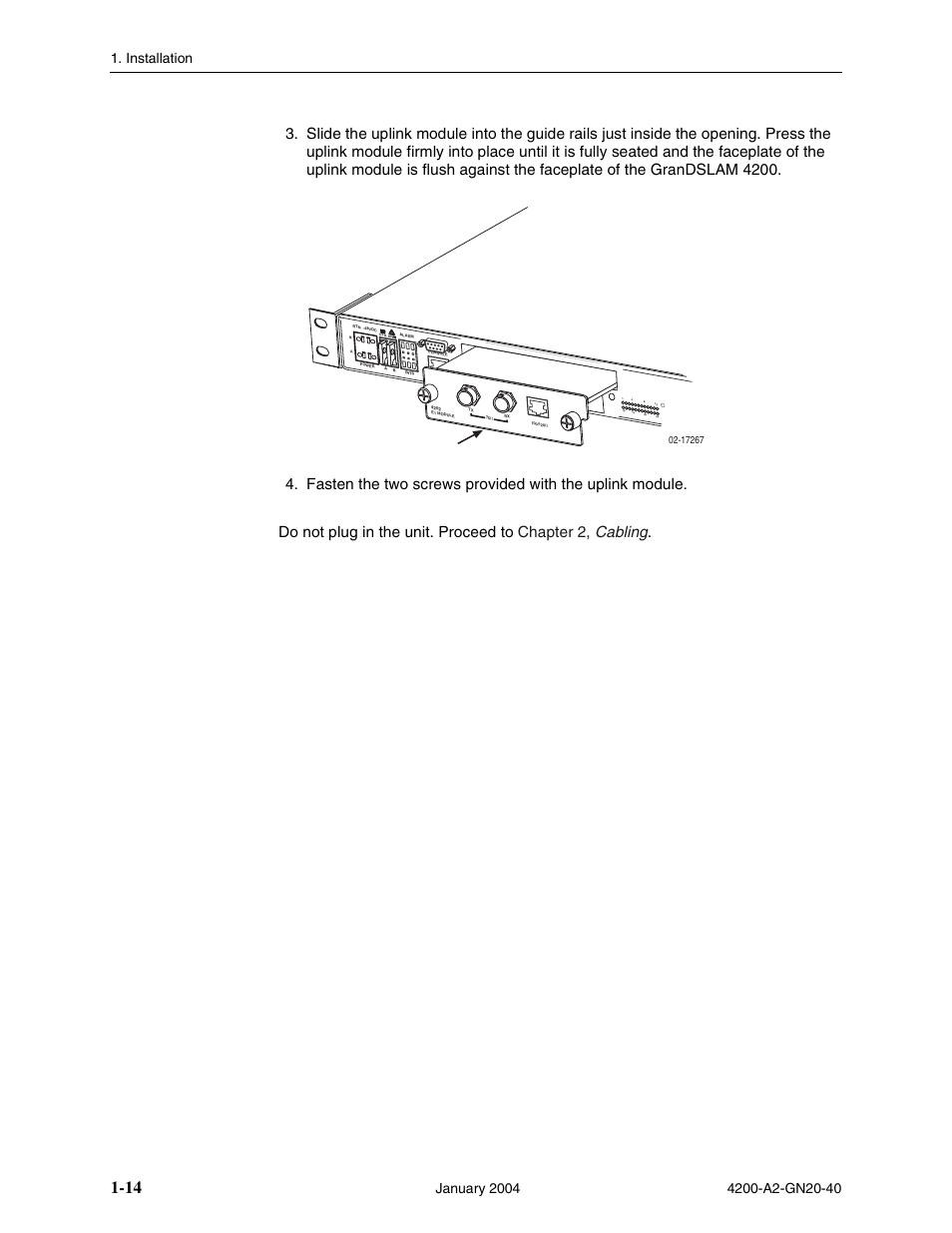 Installation | Paradyne IP DSLAM GranDSLAM 4200 User Manual | Page 24 / 72