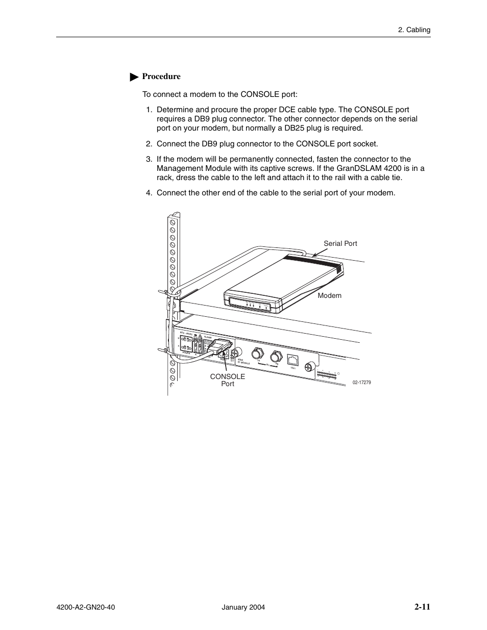 11 procedure, Tst line alm pwr ethernet serial port modem, Console port | Paradyne IP DSLAM GranDSLAM 4200 User Manual | Page 35 / 72