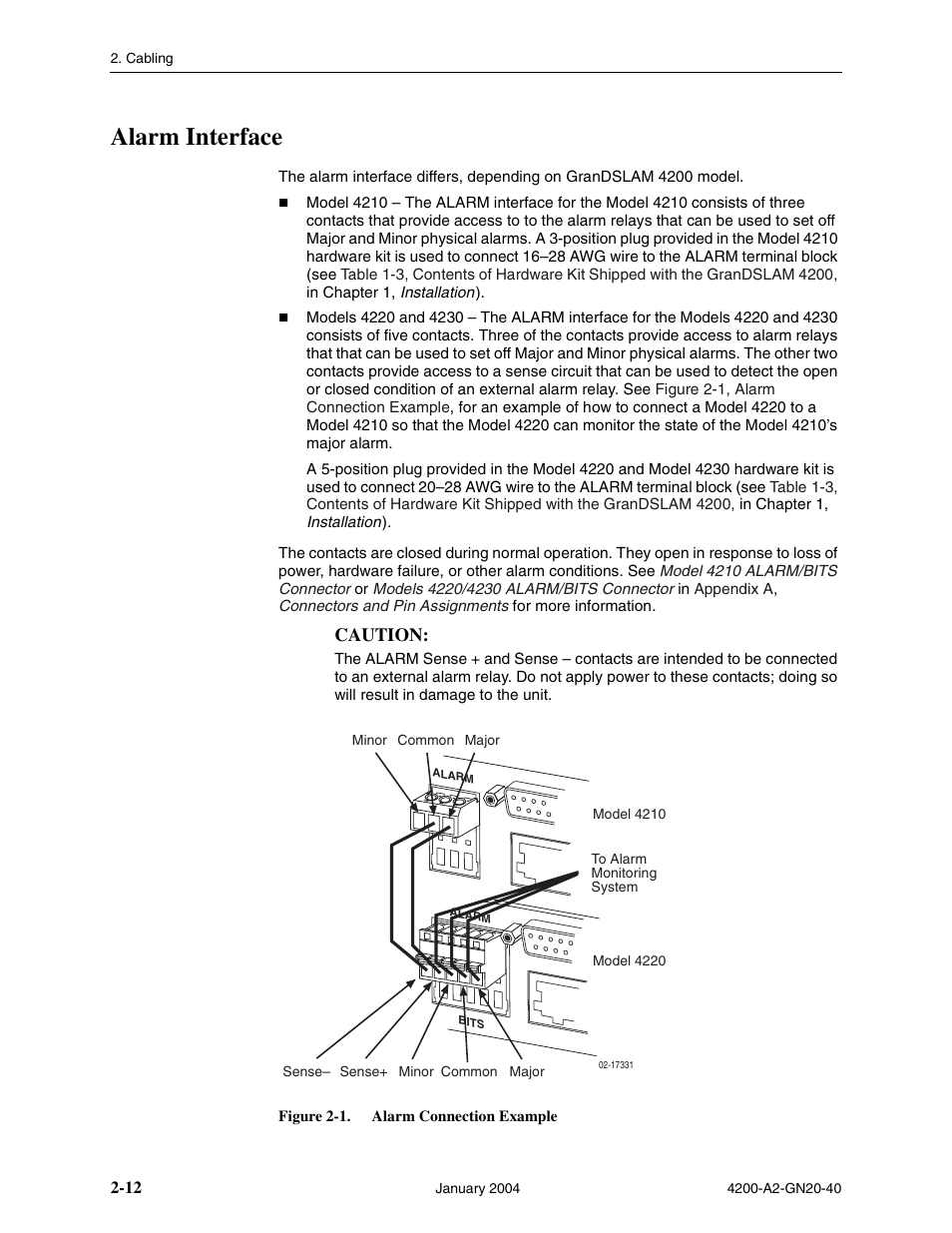 Alarm interface | Paradyne IP DSLAM GranDSLAM 4200 User Manual | Page 36 / 72