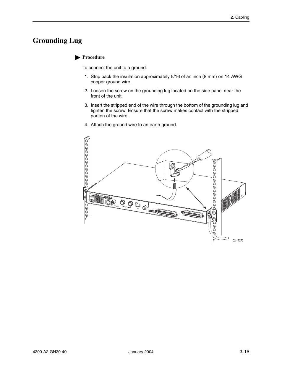 Grounding lug, Procedure | Paradyne IP DSLAM GranDSLAM 4200 User Manual | Page 39 / 72