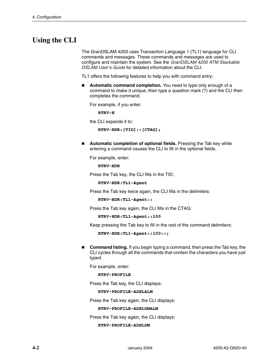 Using the cli | Paradyne IP DSLAM GranDSLAM 4200 User Manual | Page 46 / 72