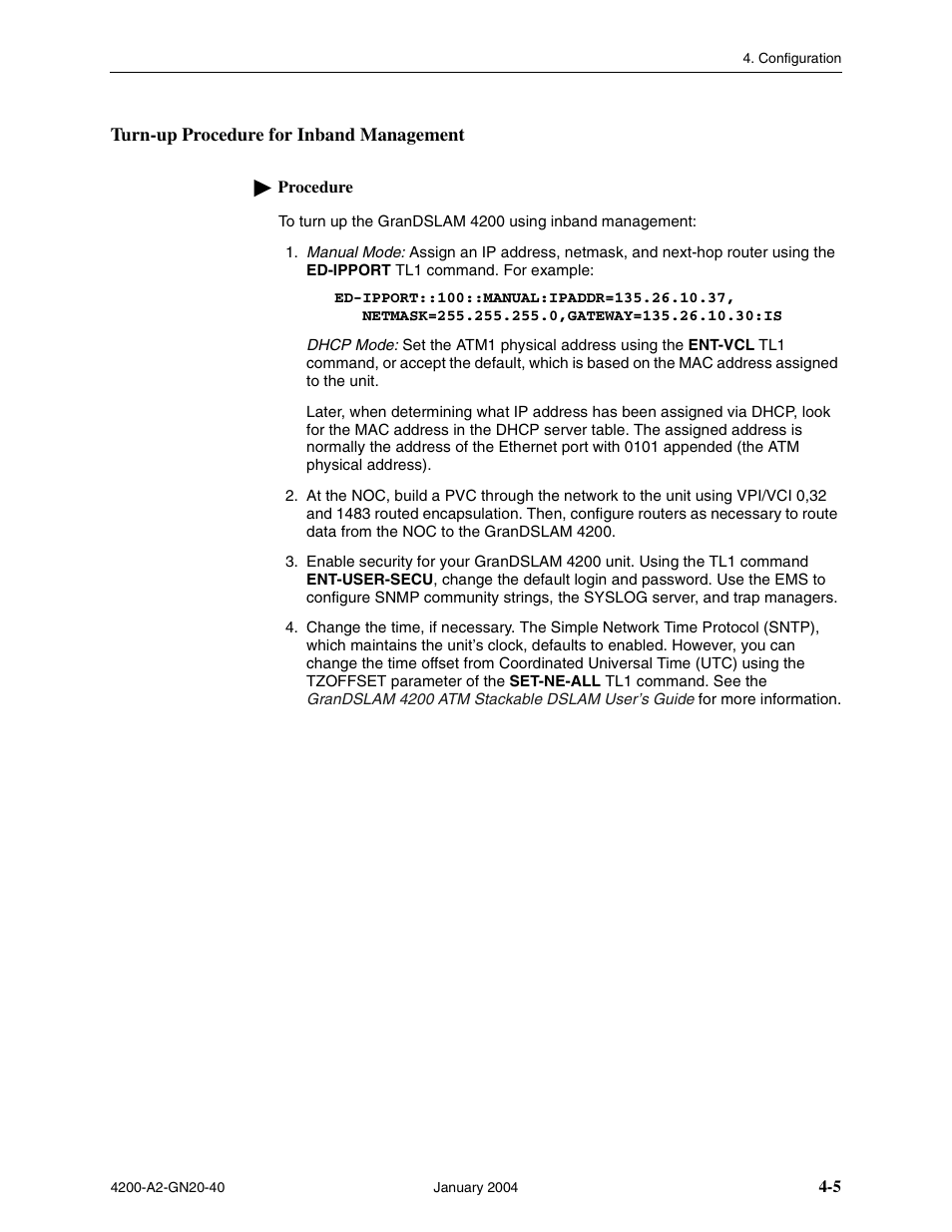 Turn-up procedure for inband management | Paradyne IP DSLAM GranDSLAM 4200 User Manual | Page 49 / 72