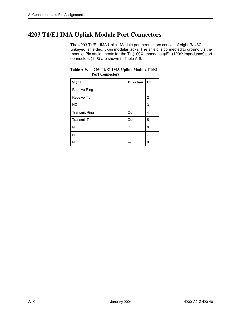 4203 t1/e1 ima uplink module port connectors | Paradyne IP DSLAM GranDSLAM 4200 User Manual | Page 60 / 72