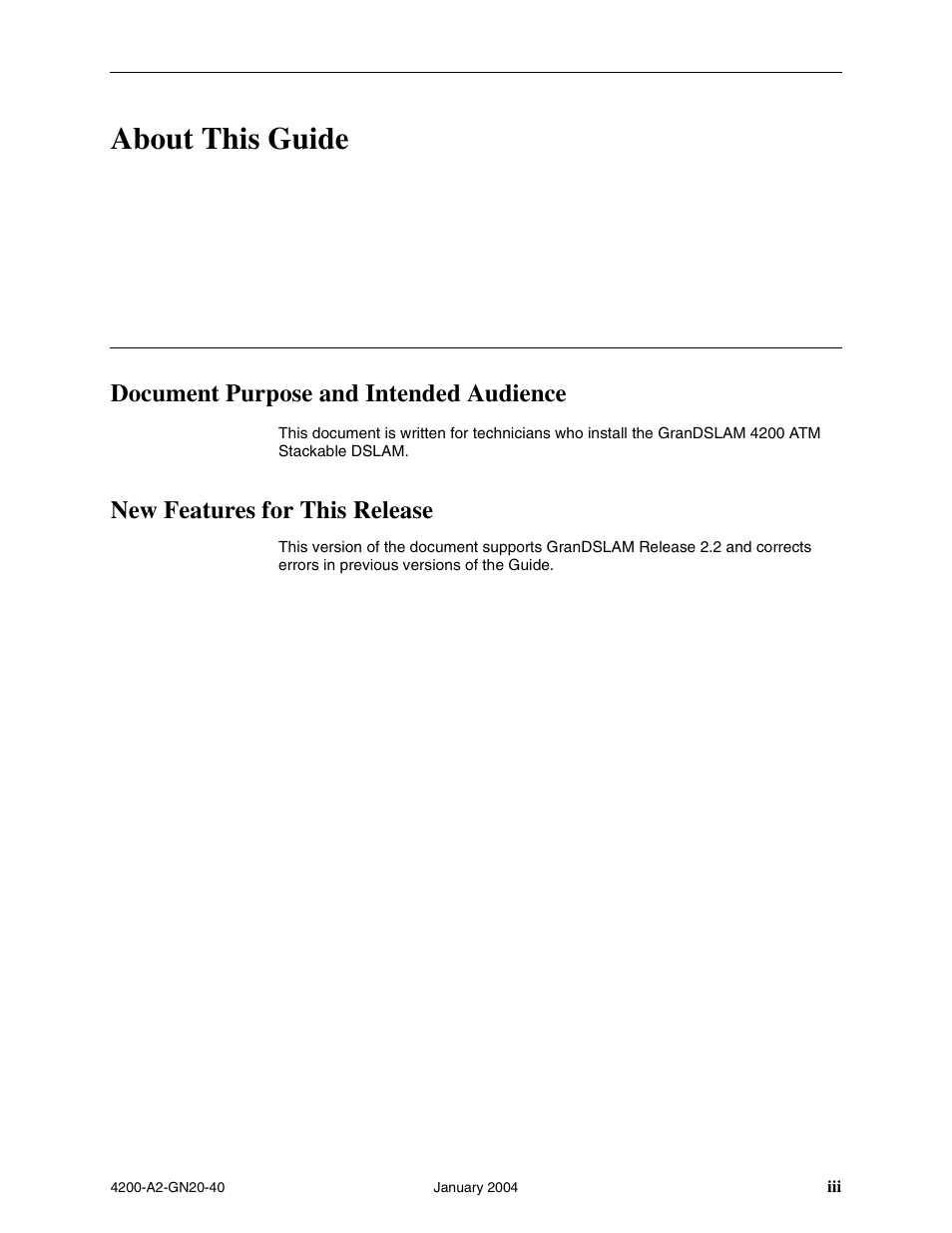 About this guide, Document purpose and intended audience, New features for this release | Paradyne IP DSLAM GranDSLAM 4200 User Manual | Page 9 / 72