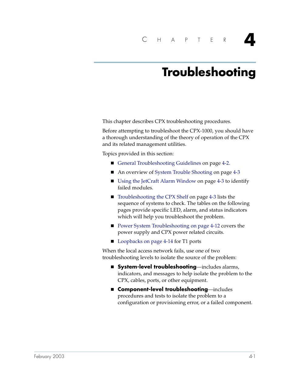 Troubleshooting, Chapter 4 | Paradyne Jetstream CPX-1000 User Manual | Page 101 / 160