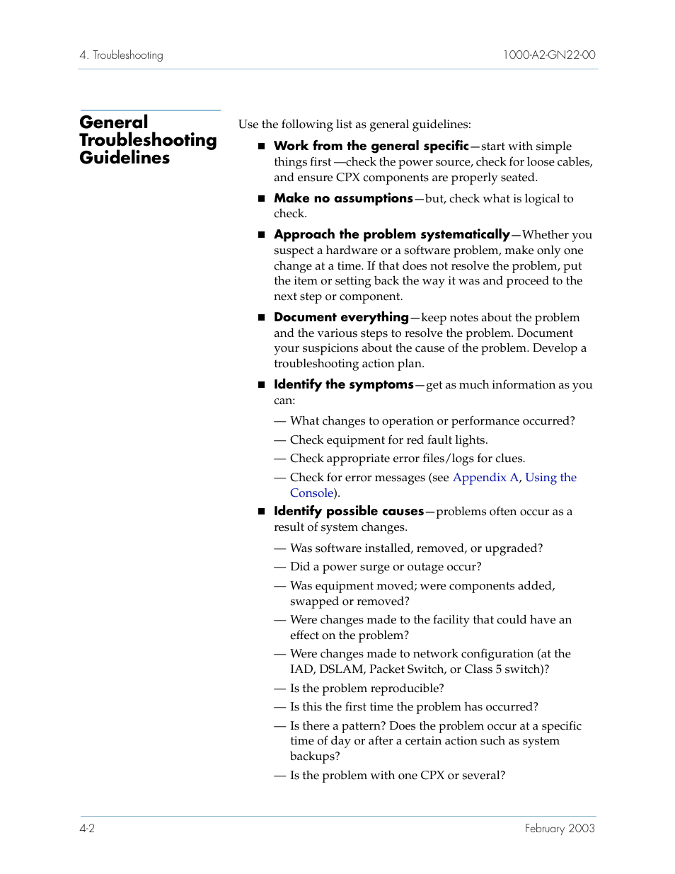 General troubleshooting guidelines, General troubleshooting guidelines -2 | Paradyne Jetstream CPX-1000 User Manual | Page 102 / 160