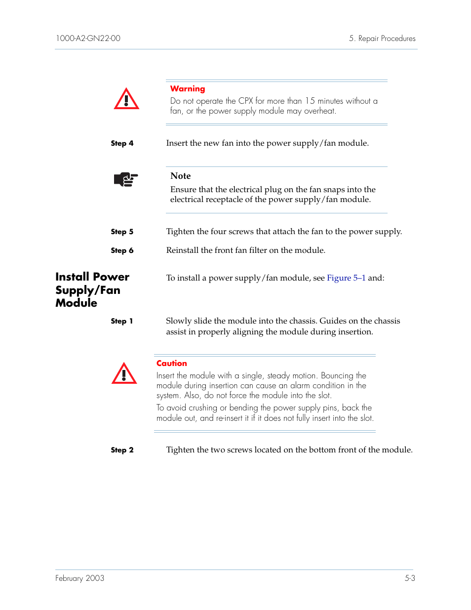 Install power supply/fan module, Install power supply/fan module -3, Install power | Supply/fan module | Paradyne Jetstream CPX-1000 User Manual | Page 117 / 160