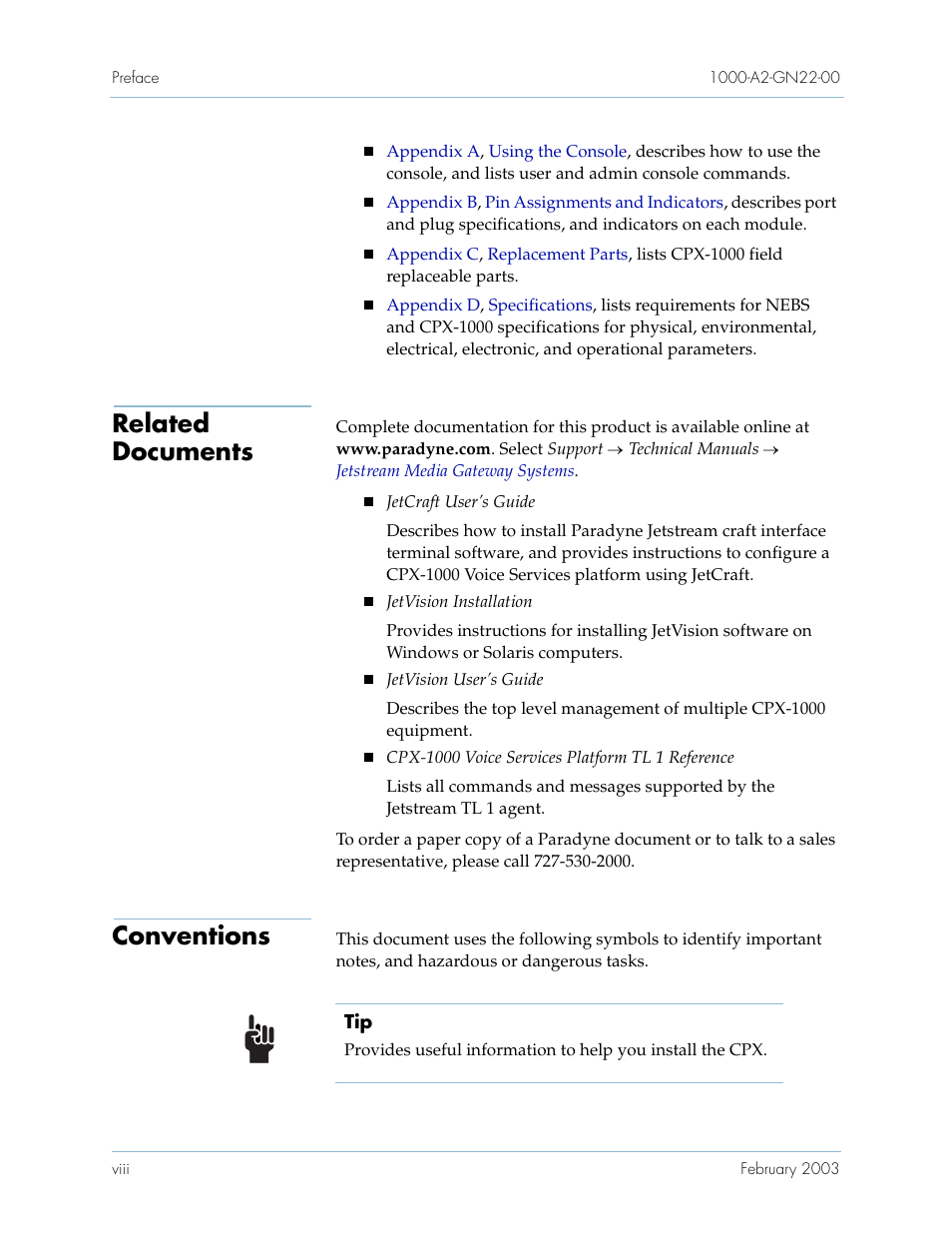 Related documents, Conventions | Paradyne Jetstream CPX-1000 User Manual | Page 12 / 160