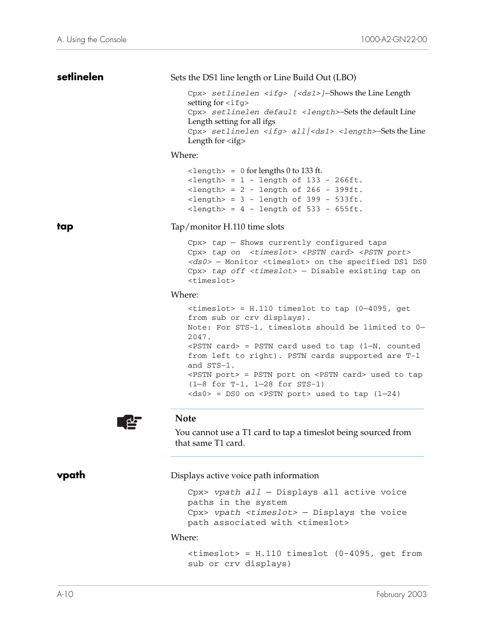 Setlinelen, Vpath | Paradyne Jetstream CPX-1000 User Manual | Page 138 / 160