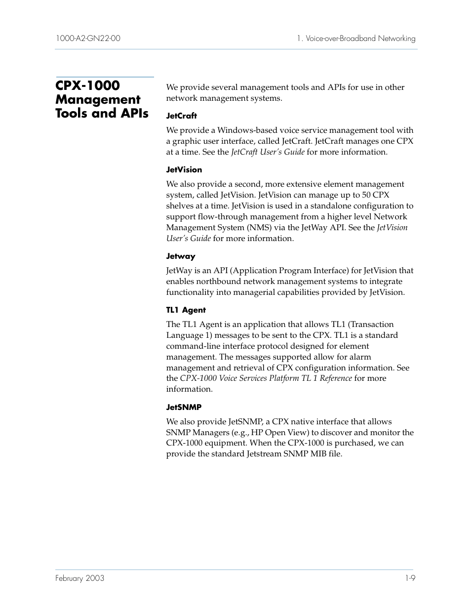 Cpx-1000 management tools and apis, Cpx-1000 management tools and apis -9 | Paradyne Jetstream CPX-1000 User Manual | Page 23 / 160