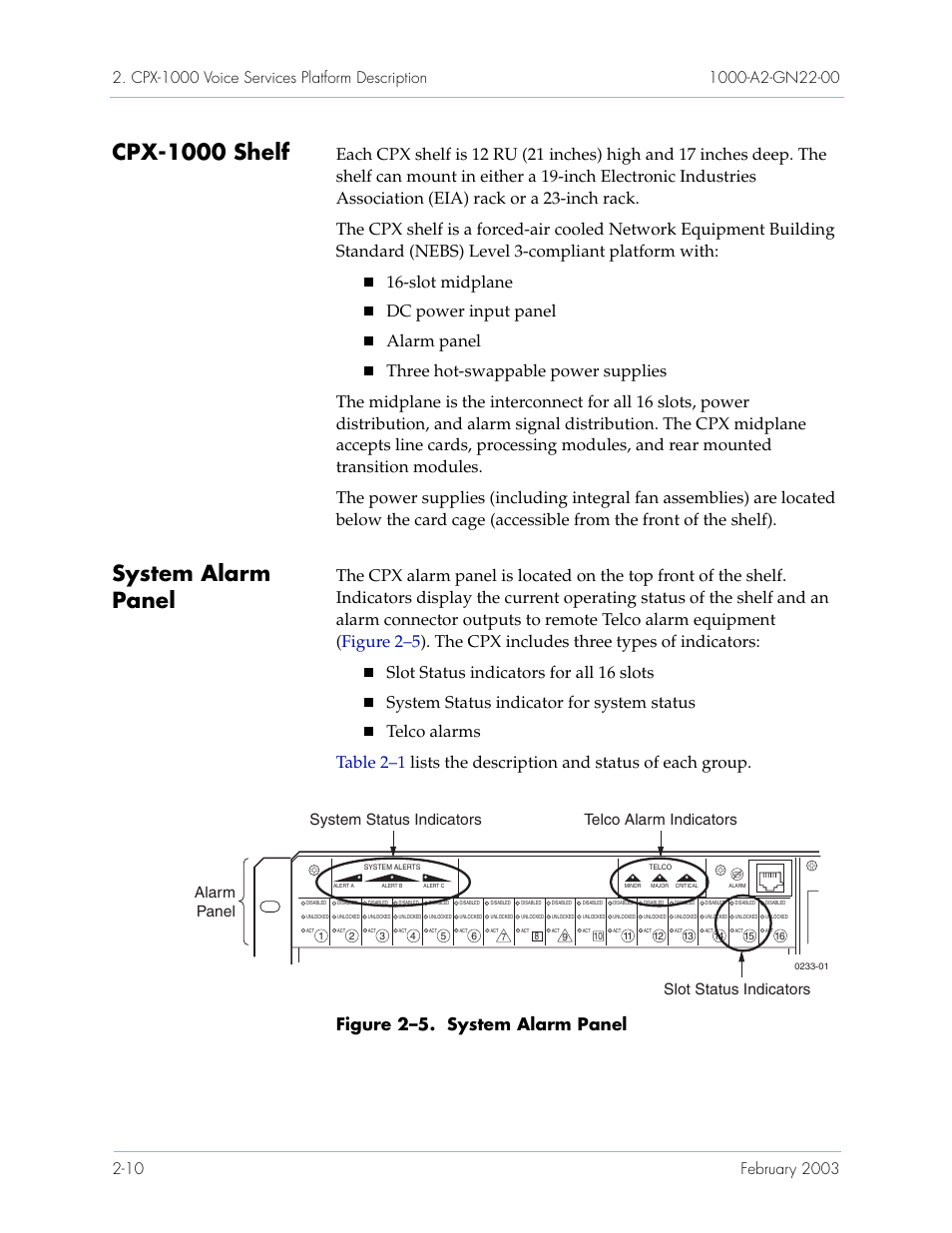 Cpx-1000 shelf, System alarm panel, Cpx-1000 shelf -10 system alarm panel -10 | Alarm panel | Paradyne Jetstream CPX-1000 User Manual | Page 34 / 160