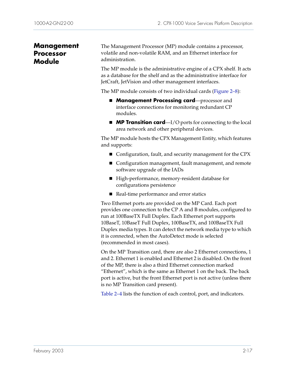Management processor module, Management processor module -17 | Paradyne Jetstream CPX-1000 User Manual | Page 41 / 160