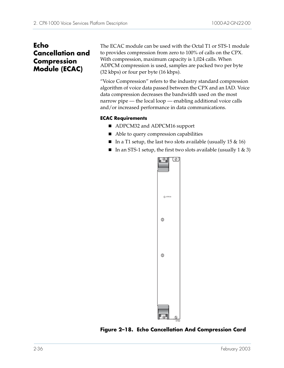 Echo cancellation and compression module (ecac) | Paradyne Jetstream CPX-1000 User Manual | Page 60 / 160