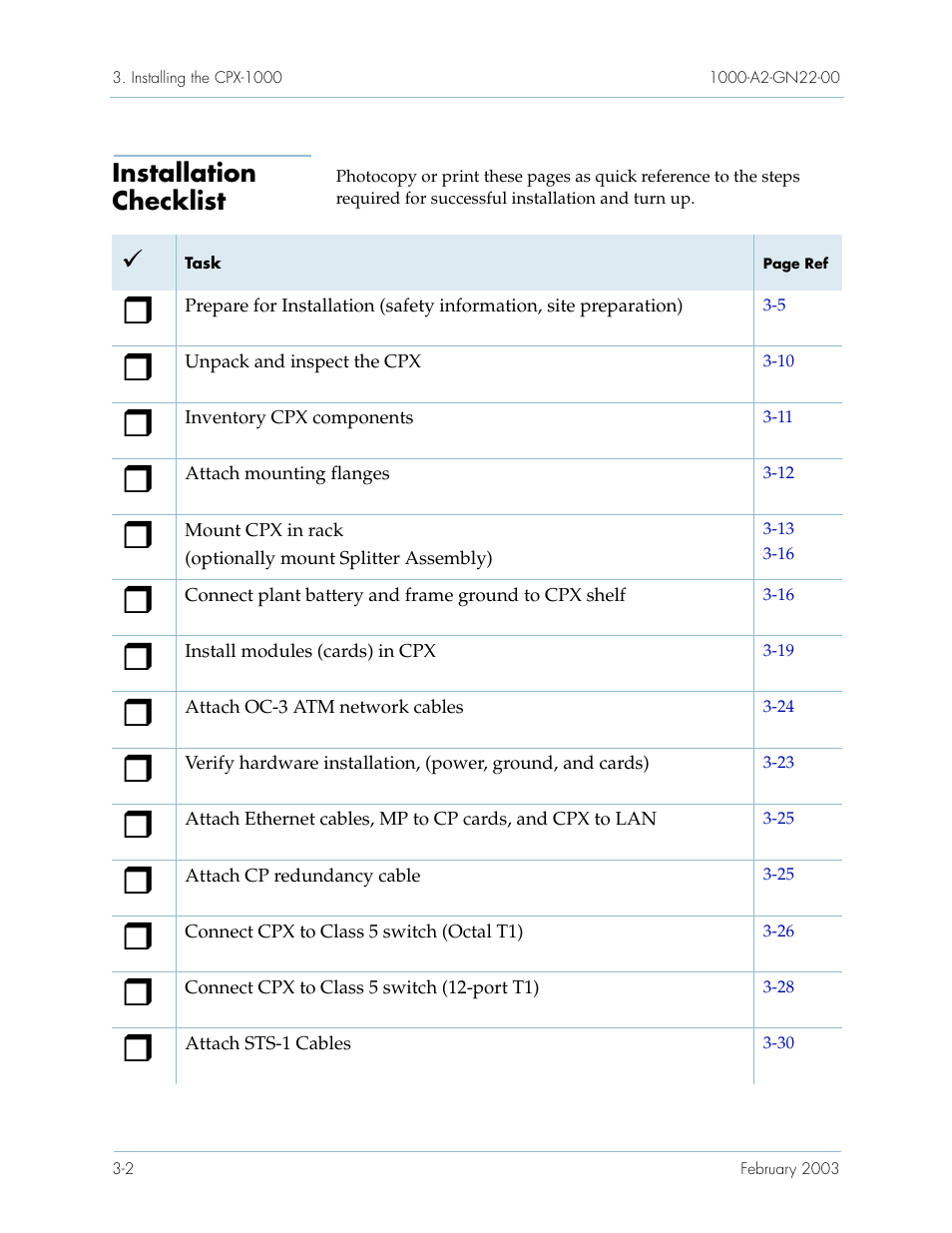 Installation checklist, Installation checklist -2 | Paradyne Jetstream CPX-1000 User Manual | Page 66 / 160