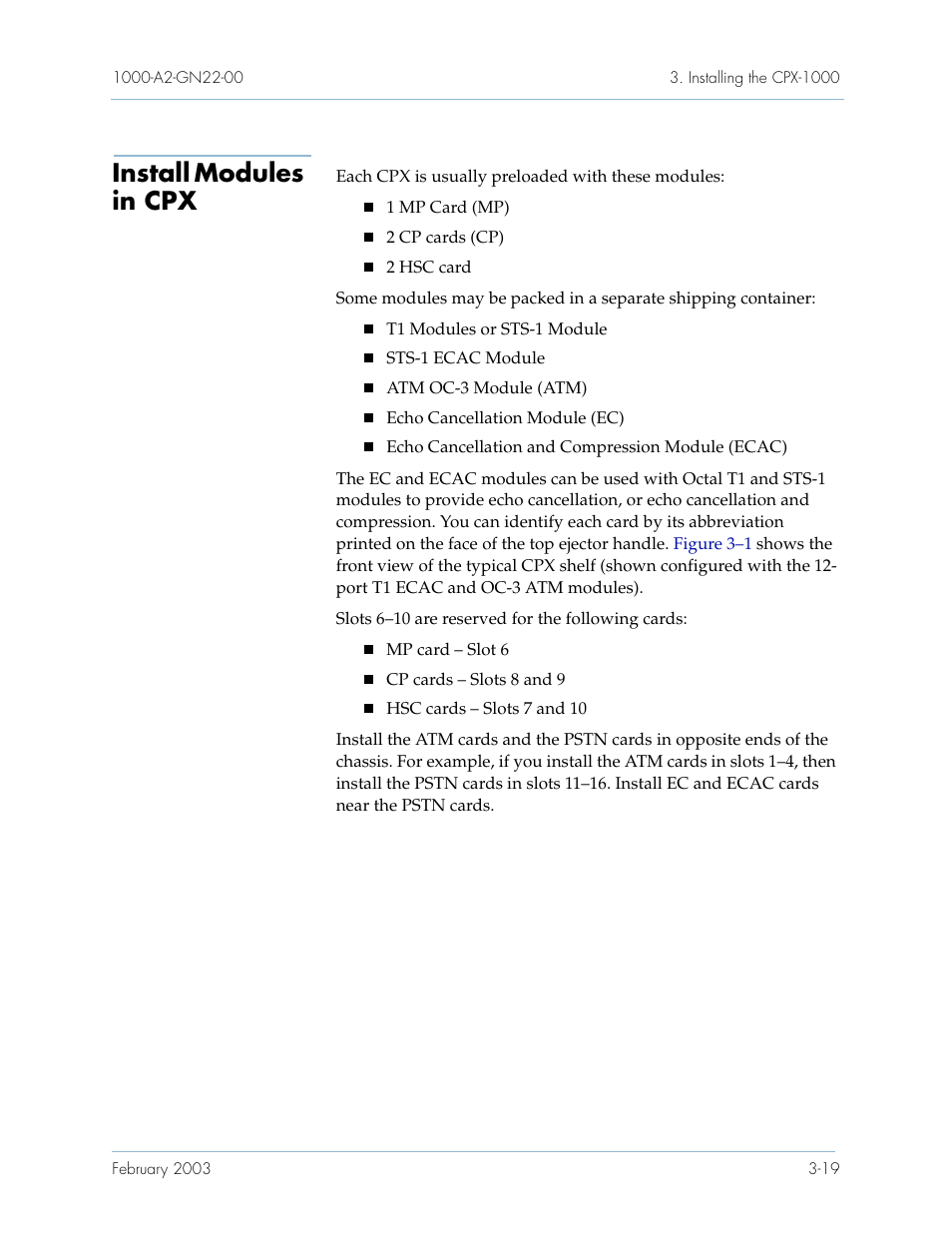Install modules in cpx, Install modules in cpx -19 | Paradyne Jetstream CPX-1000 User Manual | Page 83 / 160