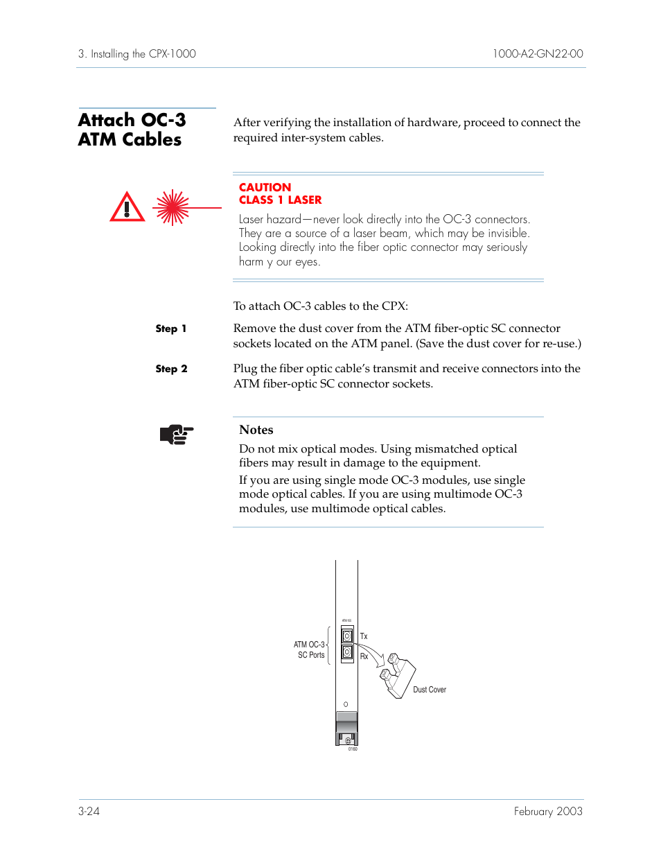 Attach oc-3 atm cables, Attach oc-3 atm cables -24 | Paradyne Jetstream CPX-1000 User Manual | Page 88 / 160