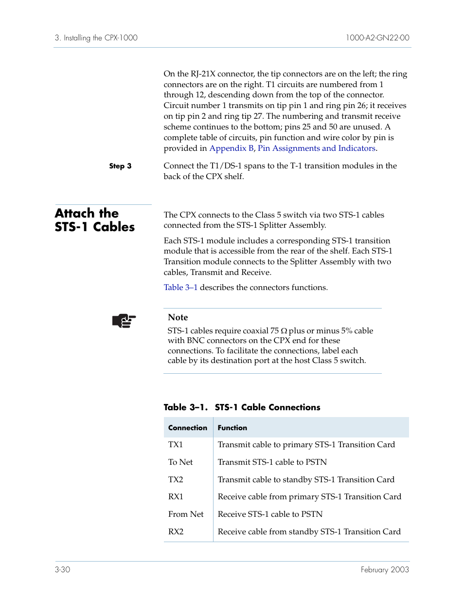 Attach the sts1 cables, Attach the sts-1 cables -30, Attach the sts-1 cables | Paradyne Jetstream CPX-1000 User Manual | Page 94 / 160