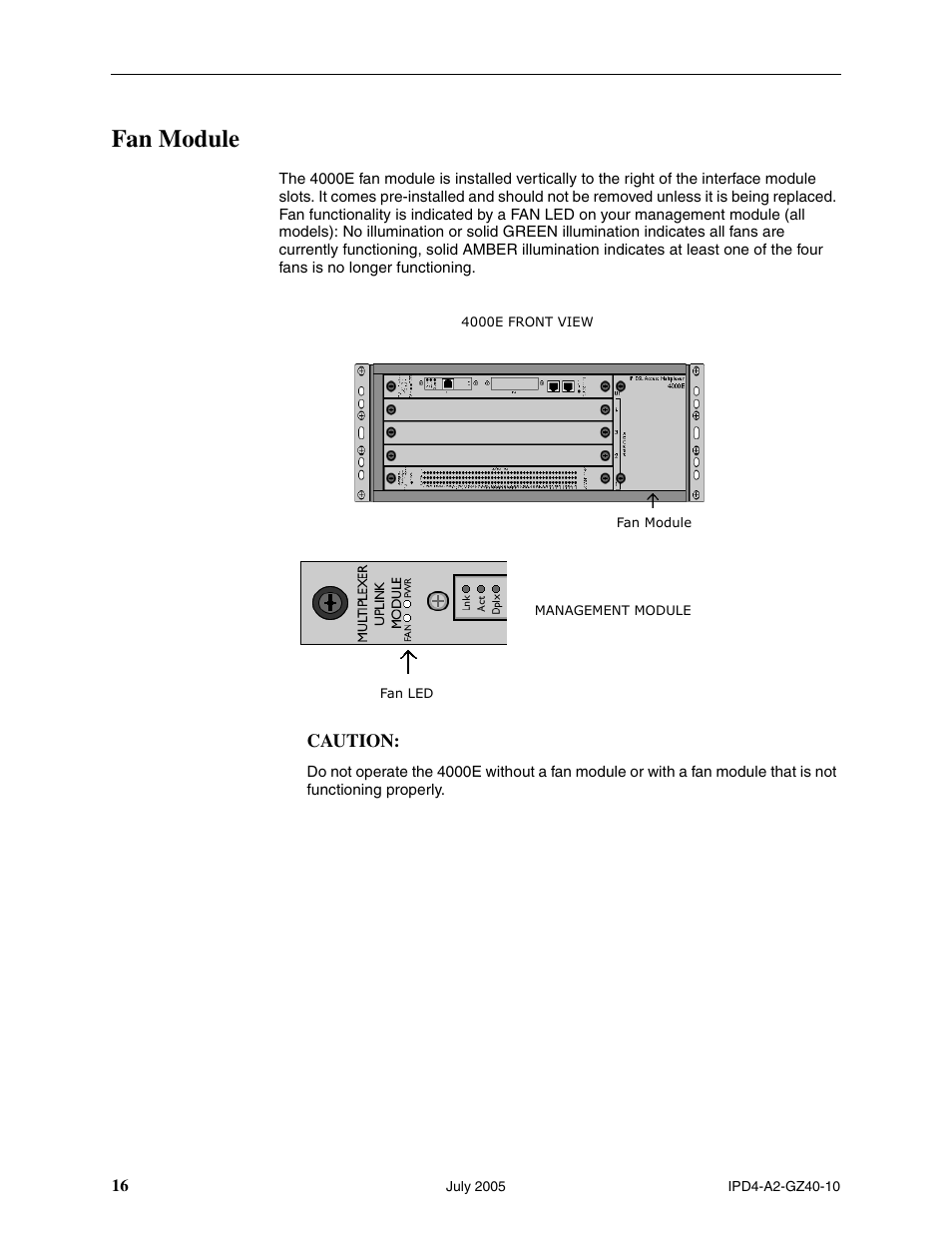 Fan module | Paradyne IP Broadband Loop Carrier 4000E User Manual | Page 16 / 20