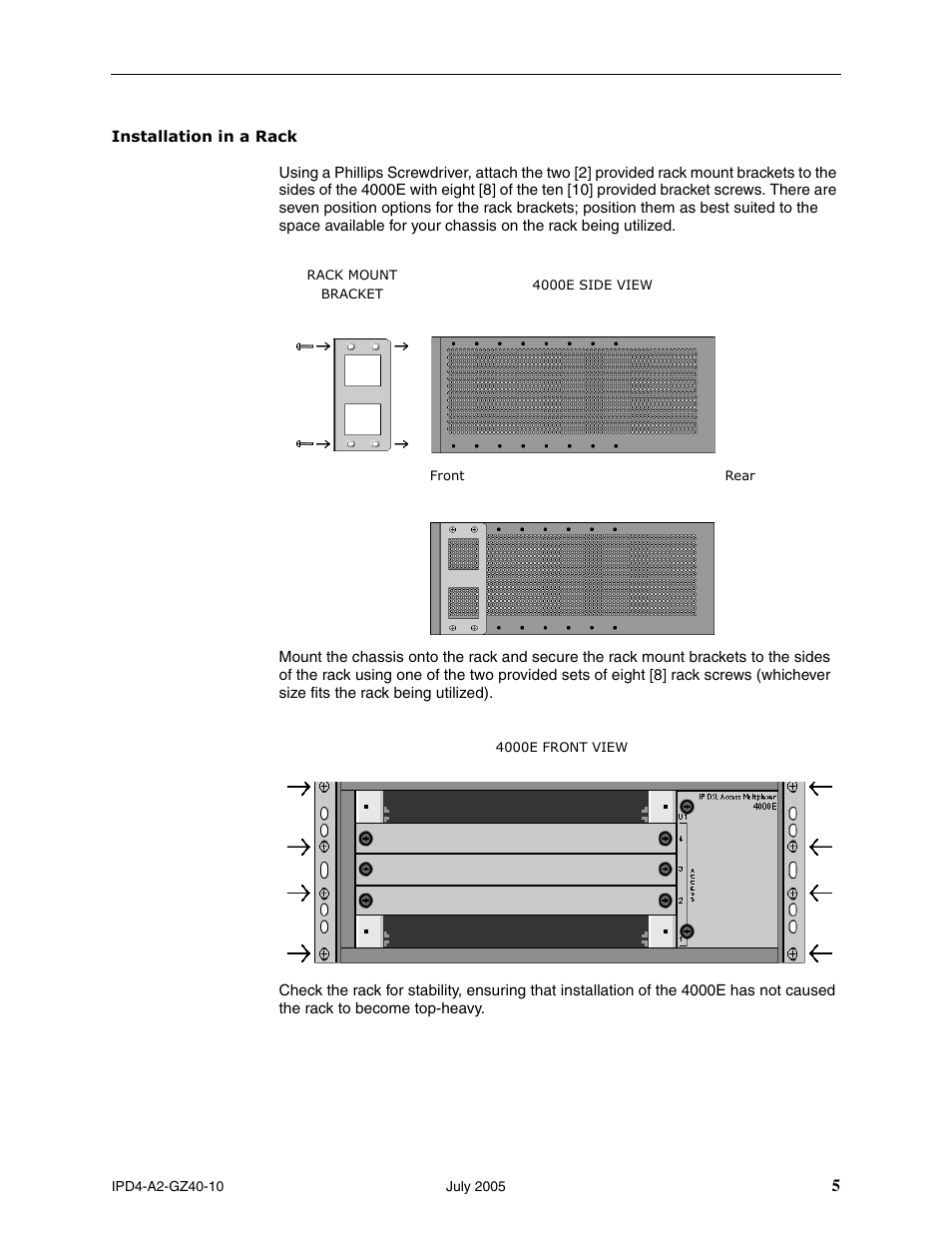 Installation in a rack | Paradyne IP Broadband Loop Carrier 4000E User Manual | Page 5 / 20