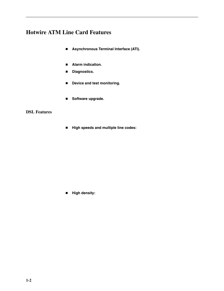 Hotwire atm line card features, Dsl features | Paradyne Hotwire ATM Line Cards 8385 User Manual | Page 10 / 132