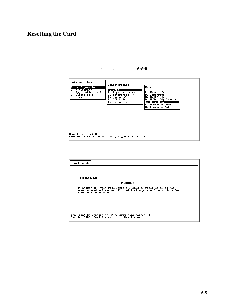 Resetting the card | Paradyne Hotwire ATM Line Cards 8385 User Manual | Page 109 / 132