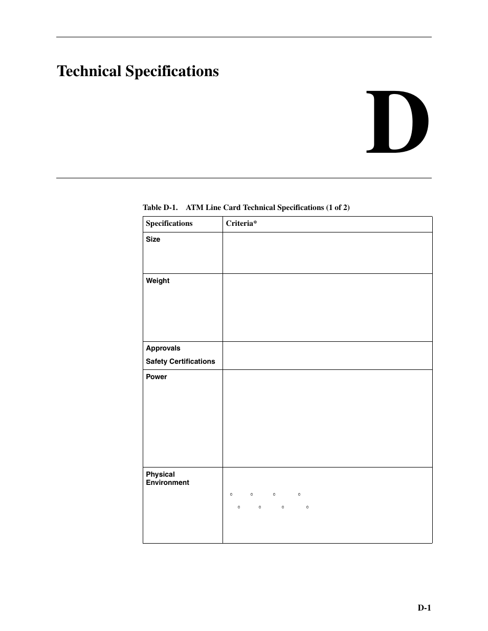 Technical specifications, D technical specifications, Appendix d | Technical, Specifications | Paradyne Hotwire ATM Line Cards 8385 User Manual | Page 125 / 132