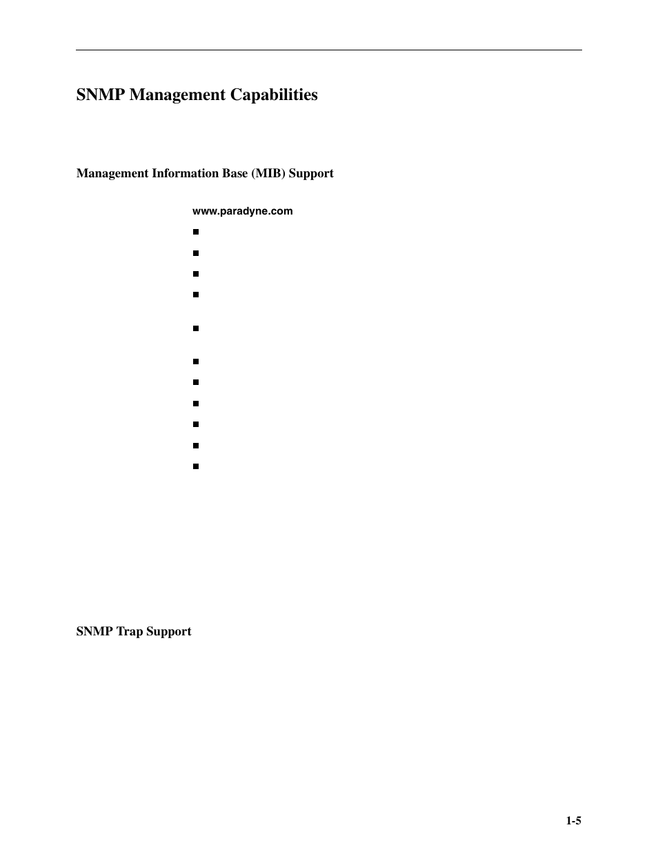 Snmp management capabilities, Management information base (mib) support, Snmp trap support | Paradyne Hotwire ATM Line Cards 8385 User Manual | Page 13 / 132