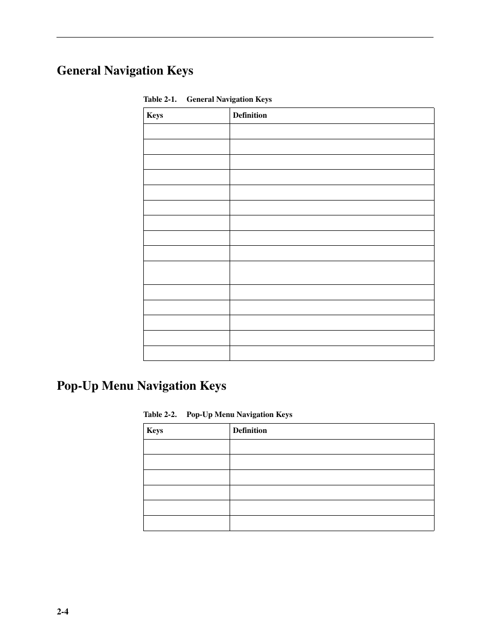 General navigation keys, Pop-up menu navigation keys | Paradyne Hotwire ATM Line Cards 8385 User Manual | Page 18 / 132