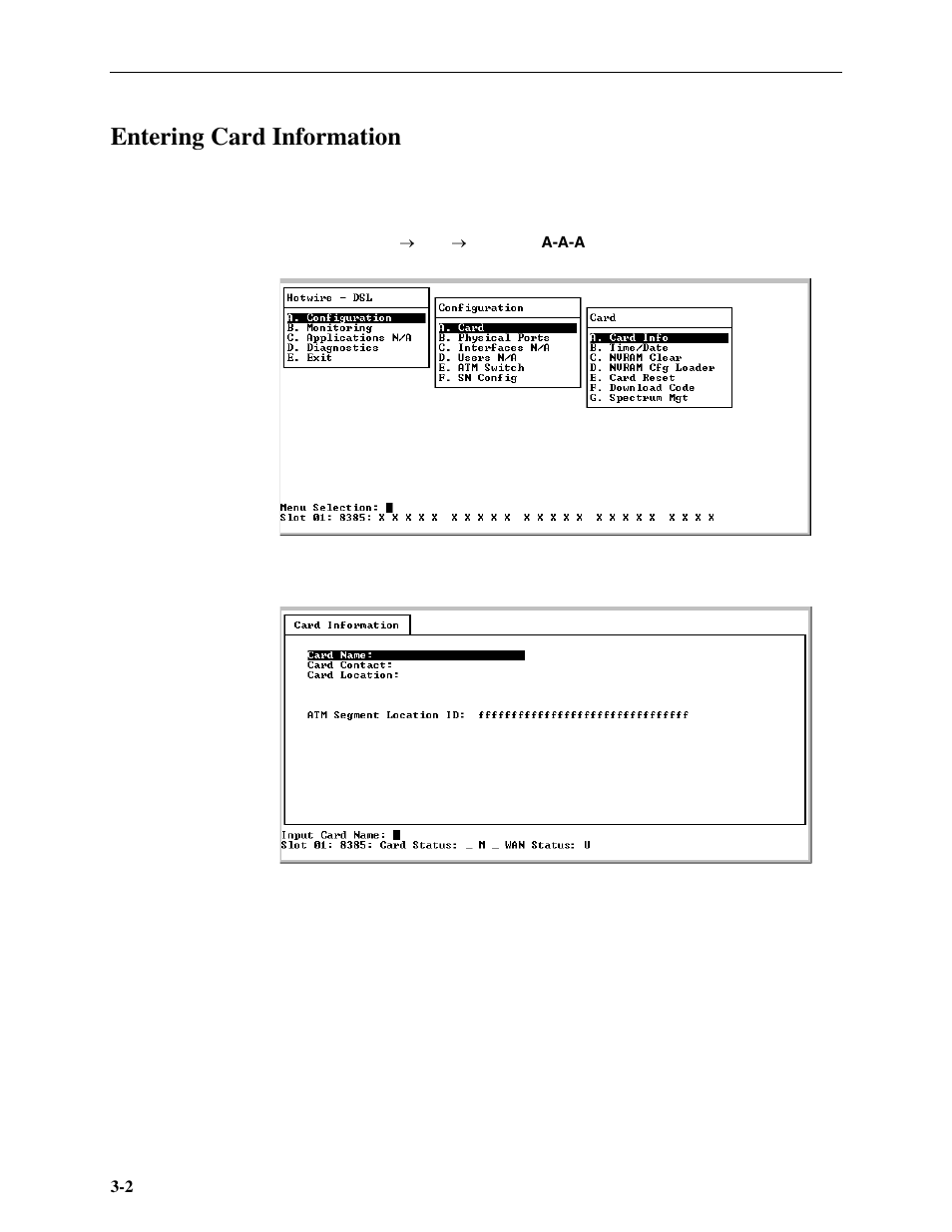 Entering card information | Paradyne Hotwire ATM Line Cards 8385 User Manual | Page 24 / 132