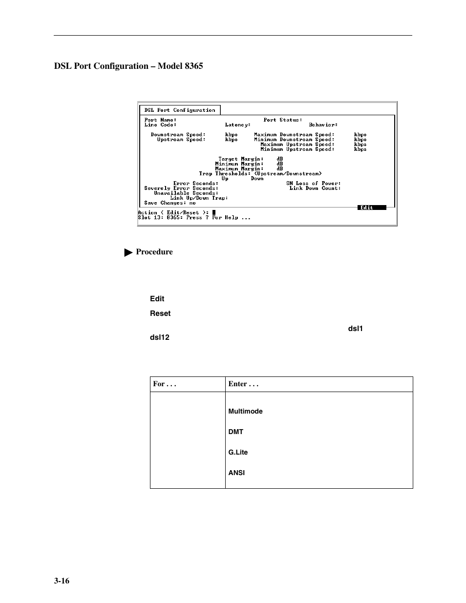 Dsl port configuration – model8365, Dsl port configuration – model 8365 | Paradyne Hotwire ATM Line Cards 8385 User Manual | Page 38 / 132