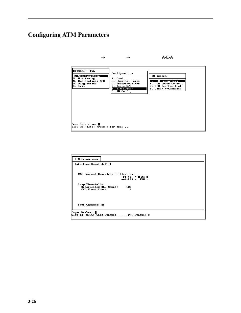 Configuring atm parameters | Paradyne Hotwire ATM Line Cards 8385 User Manual | Page 48 / 132